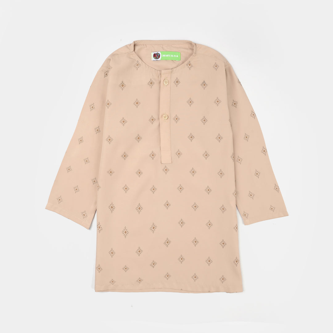 Infant Boys Poly Viscose Printed Kurta (Geometric) - Beige