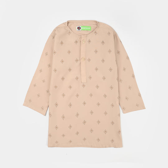 Infant Boys Poly Viscose Printed Kurta (Geometric) - Beige