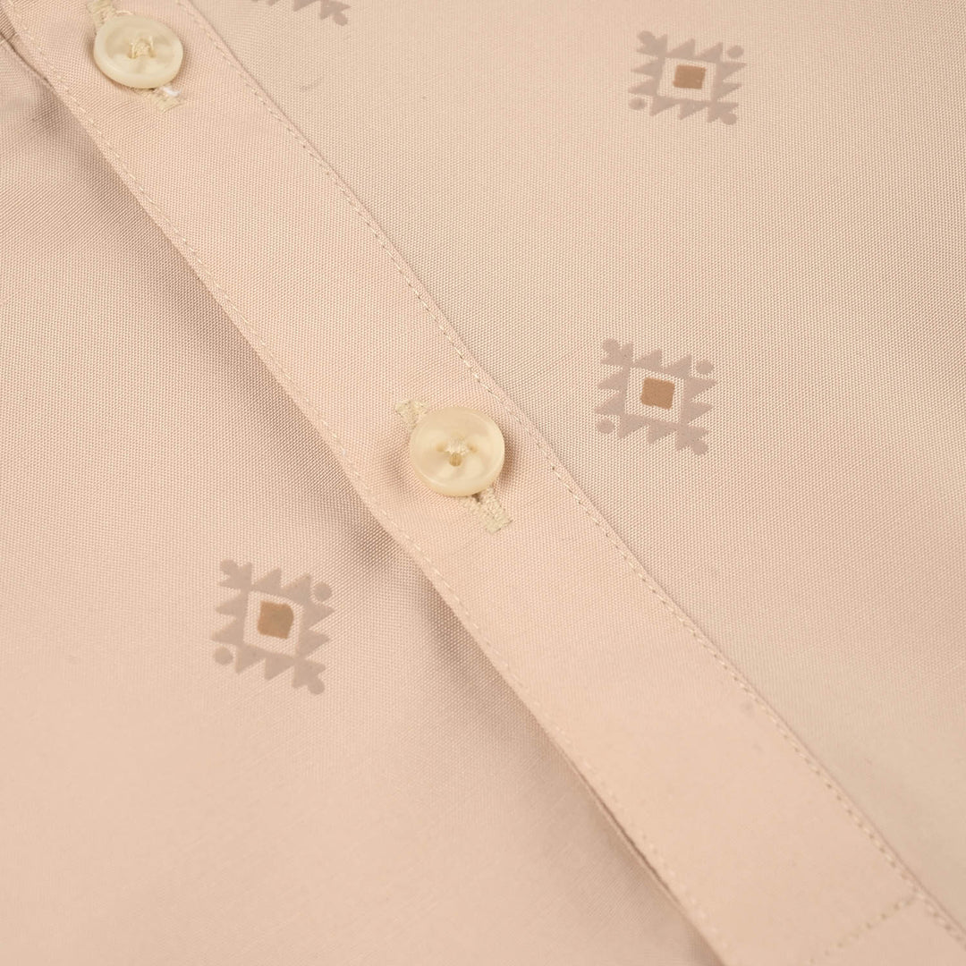 Infant Boys Poly Viscose Printed Kurta (Geometric) - Beige