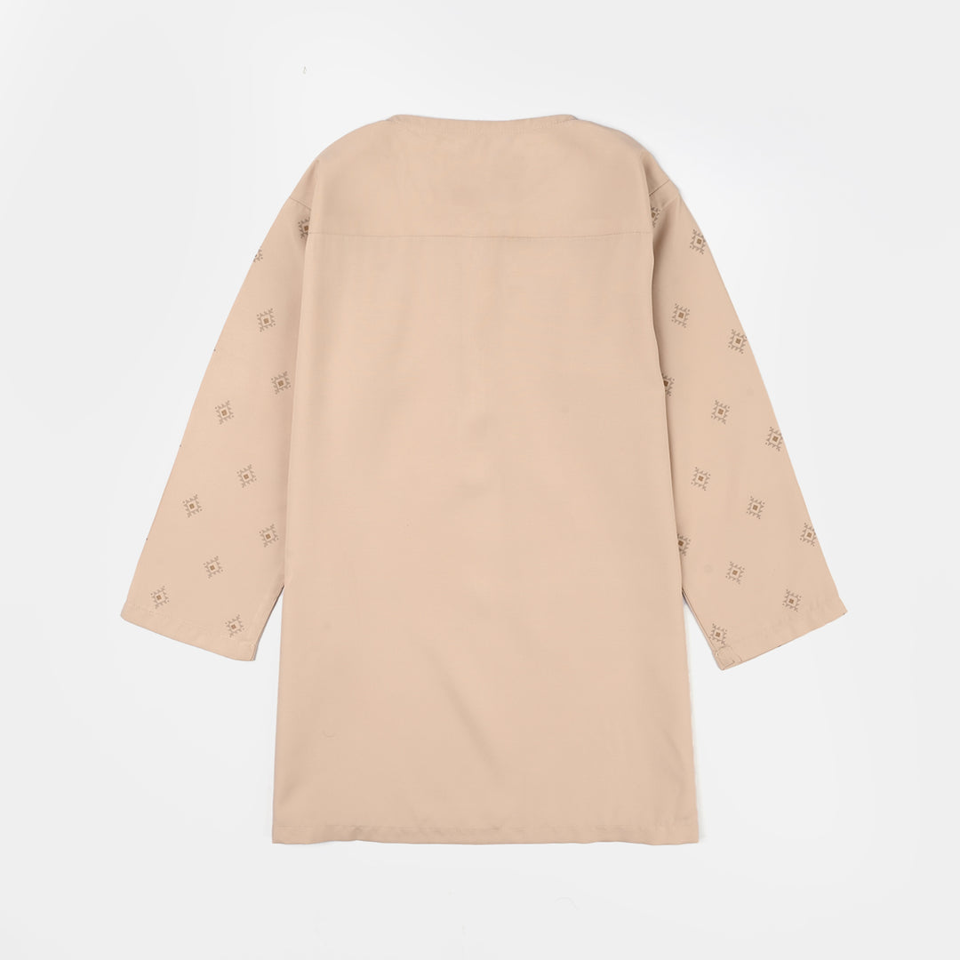 Infant Boys Poly Viscose Printed Kurta (Geometric) - Beige