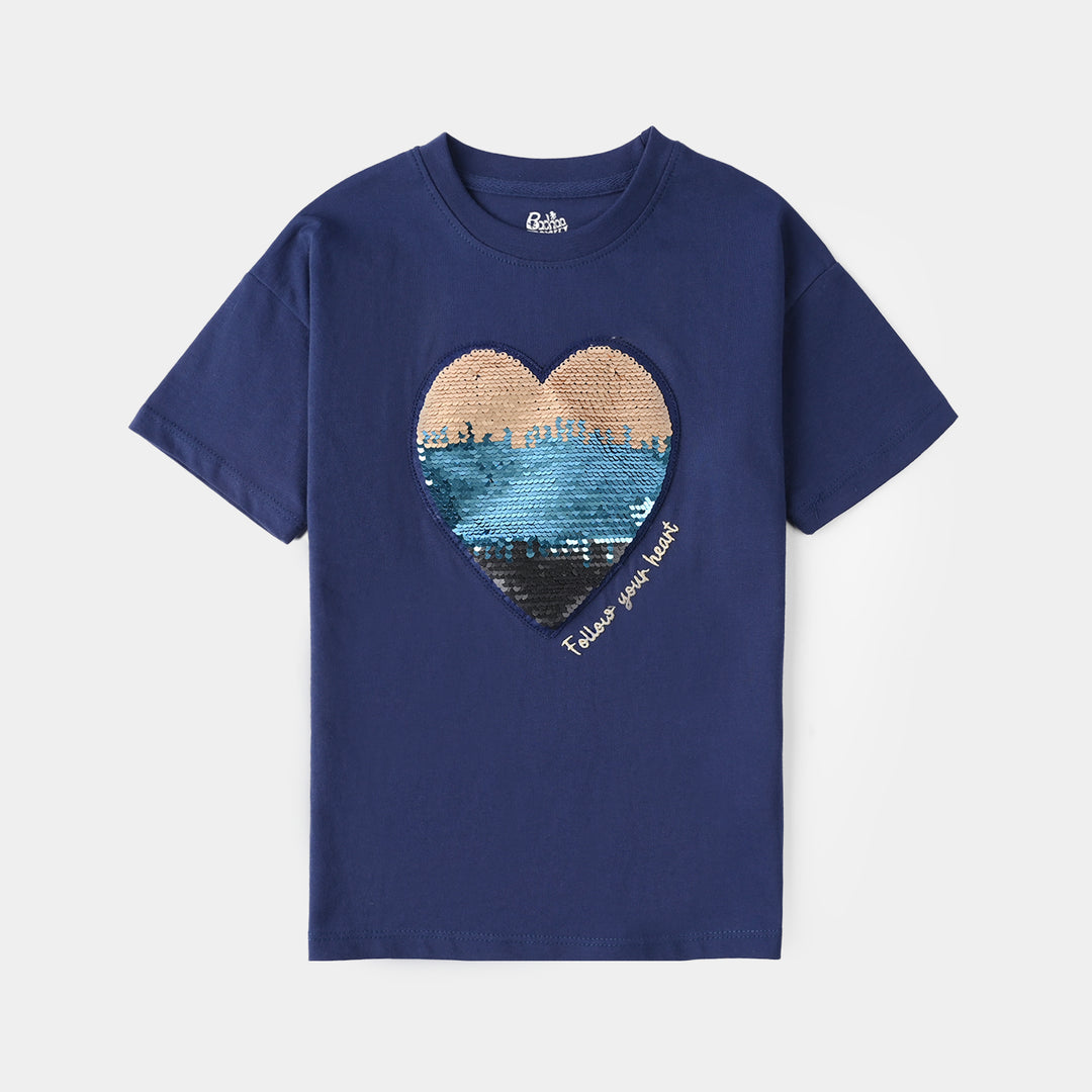 Girls Jersey/Terry T-Shirt - Navy Blue