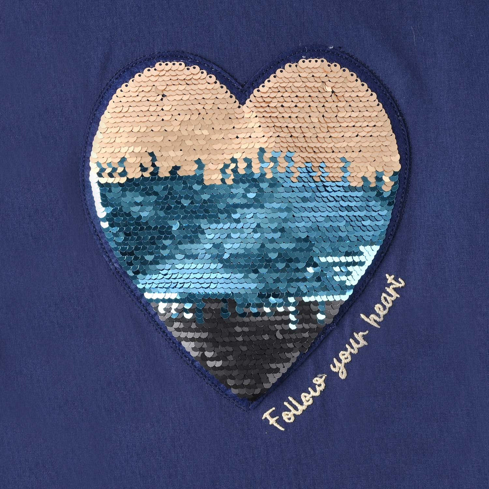 Girls Jersey/Terry T-Shirt - Navy Blue