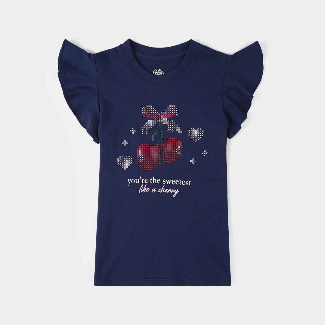 Girls Jersey/Terry T-Shirt Cherry Club – Navy Blue