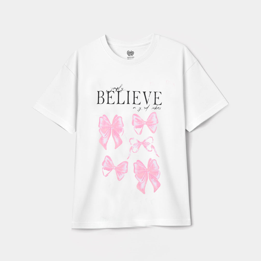 Girls Jersey/Terry T-Shirt (Believe) - White