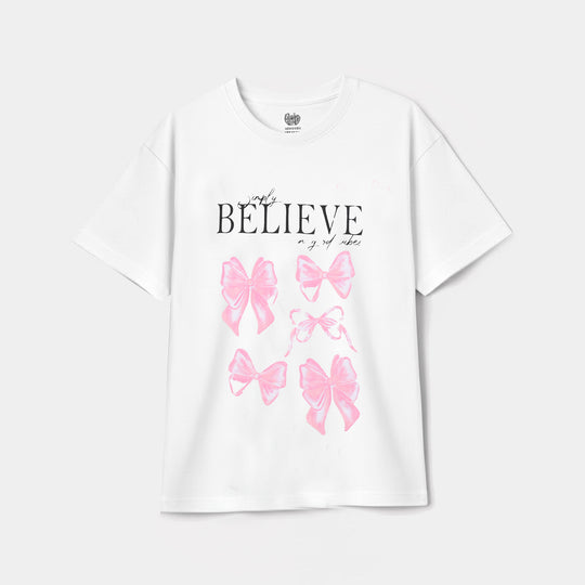 Girls Jersey/Terry T-Shirt (Believe) - White
