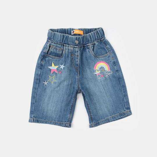 Girls Denim Rigid Shorts (Star) - Mid Blue