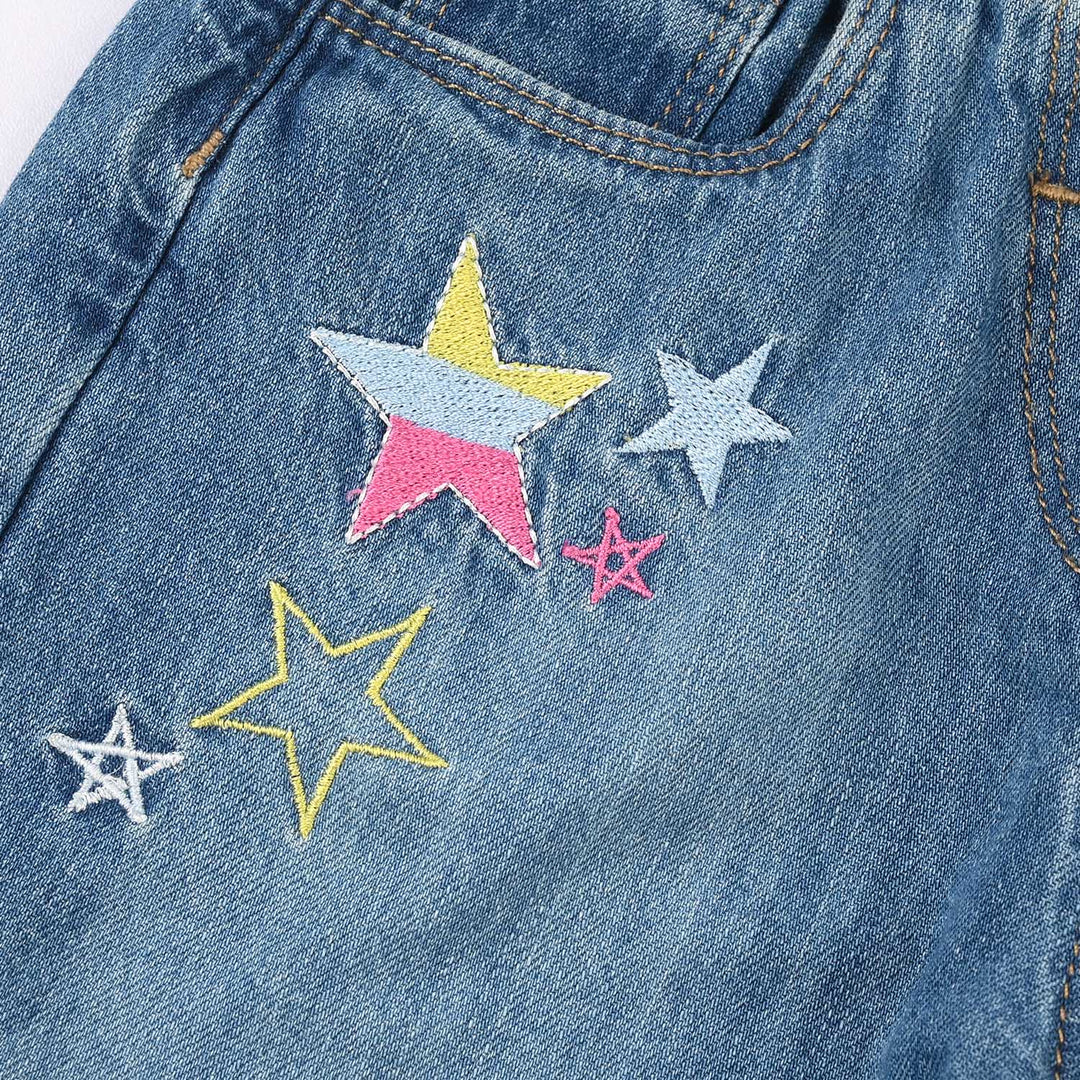 Girls Denim Rigid Shorts (Star) - Mid Blue