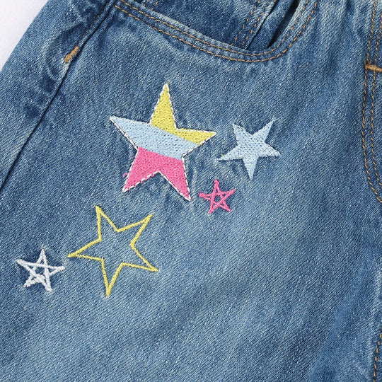 Girls Denim Rigid Shorts (Star) - Mid Blue