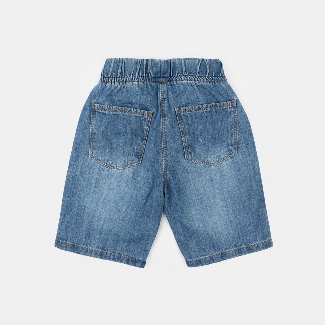 Girls Denim Rigid Shorts (Star) - Mid Blue