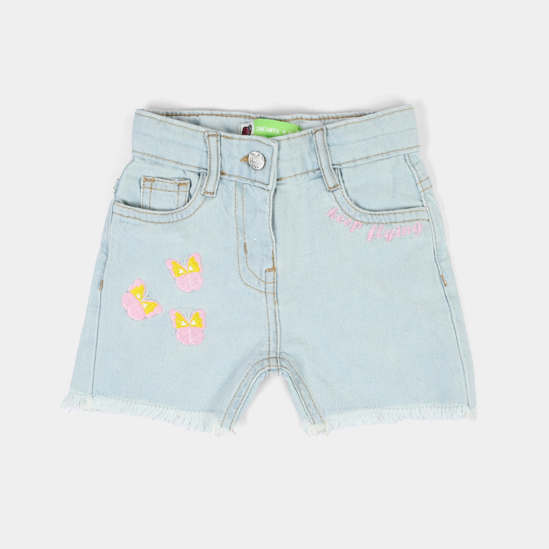 Infant Girls Denim Shorts (Butterfly) - Ice Blue