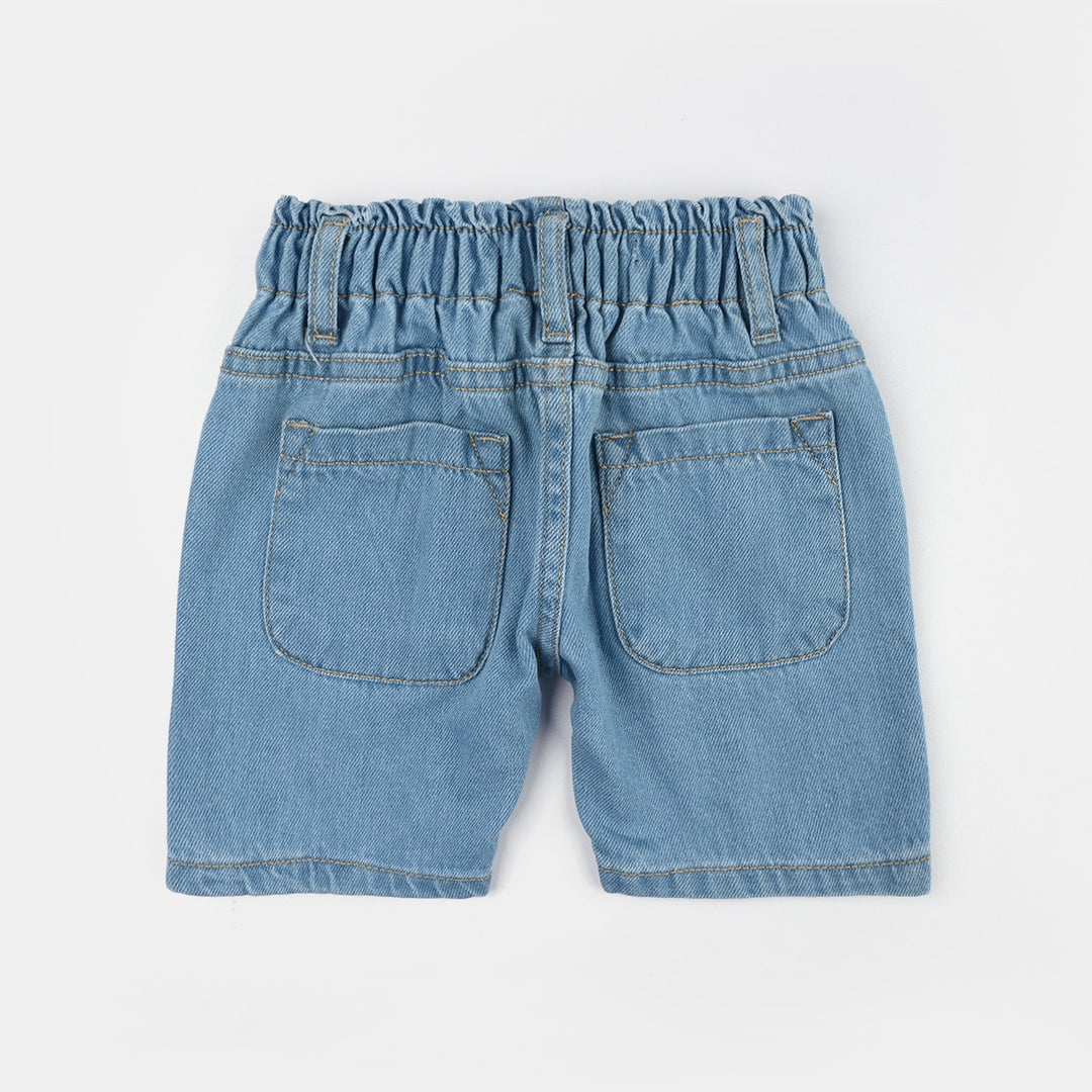 Infant Girls Denim Rigid Shorts (Embroidered Flower) - Dark Blue