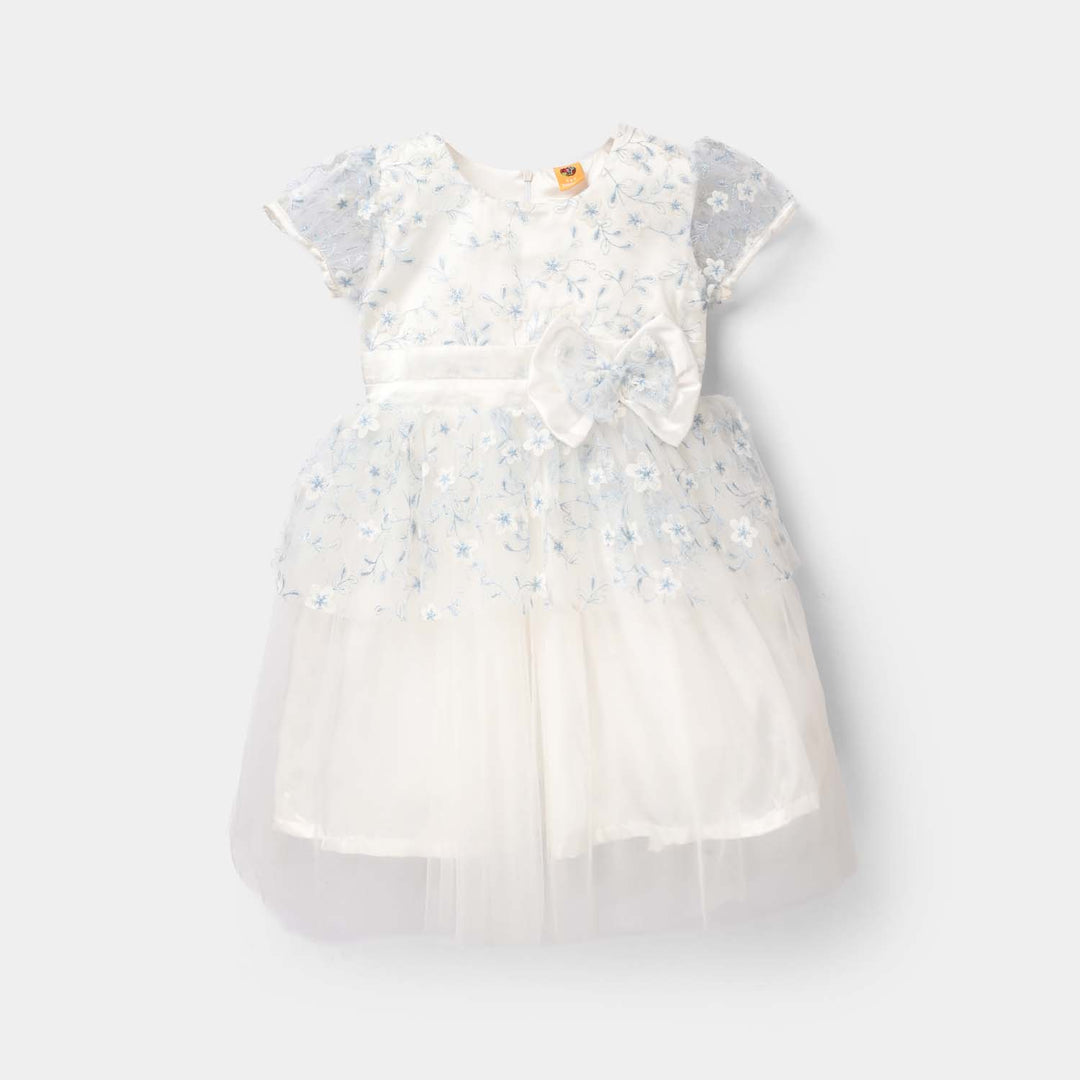Girls Net Fancy Frock - White