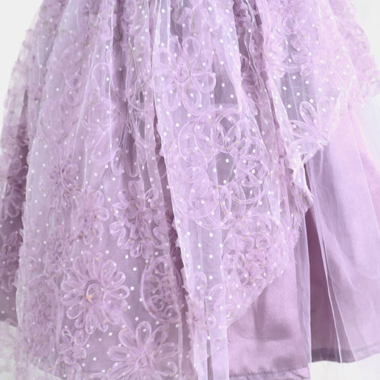 Girls Net Fancy Frock - Purple