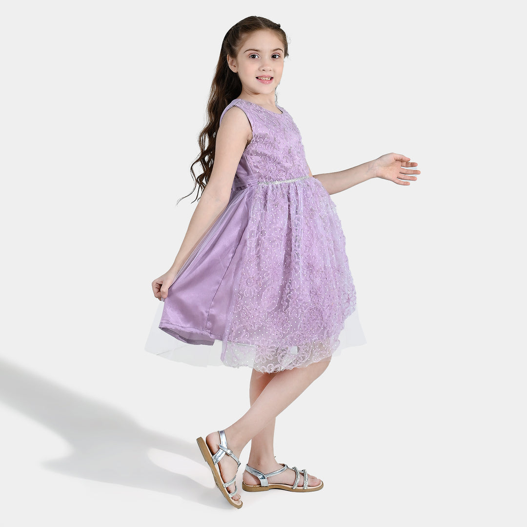 Girls Net Fancy Frock - Purple