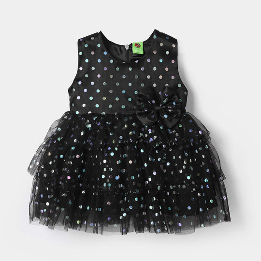 Infant Girls Net Fancy Frock (Glittery Dot) – Black