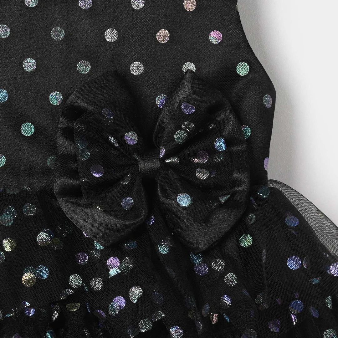 Infant Girls Net Fancy Frock (Glittery Dot) – Black