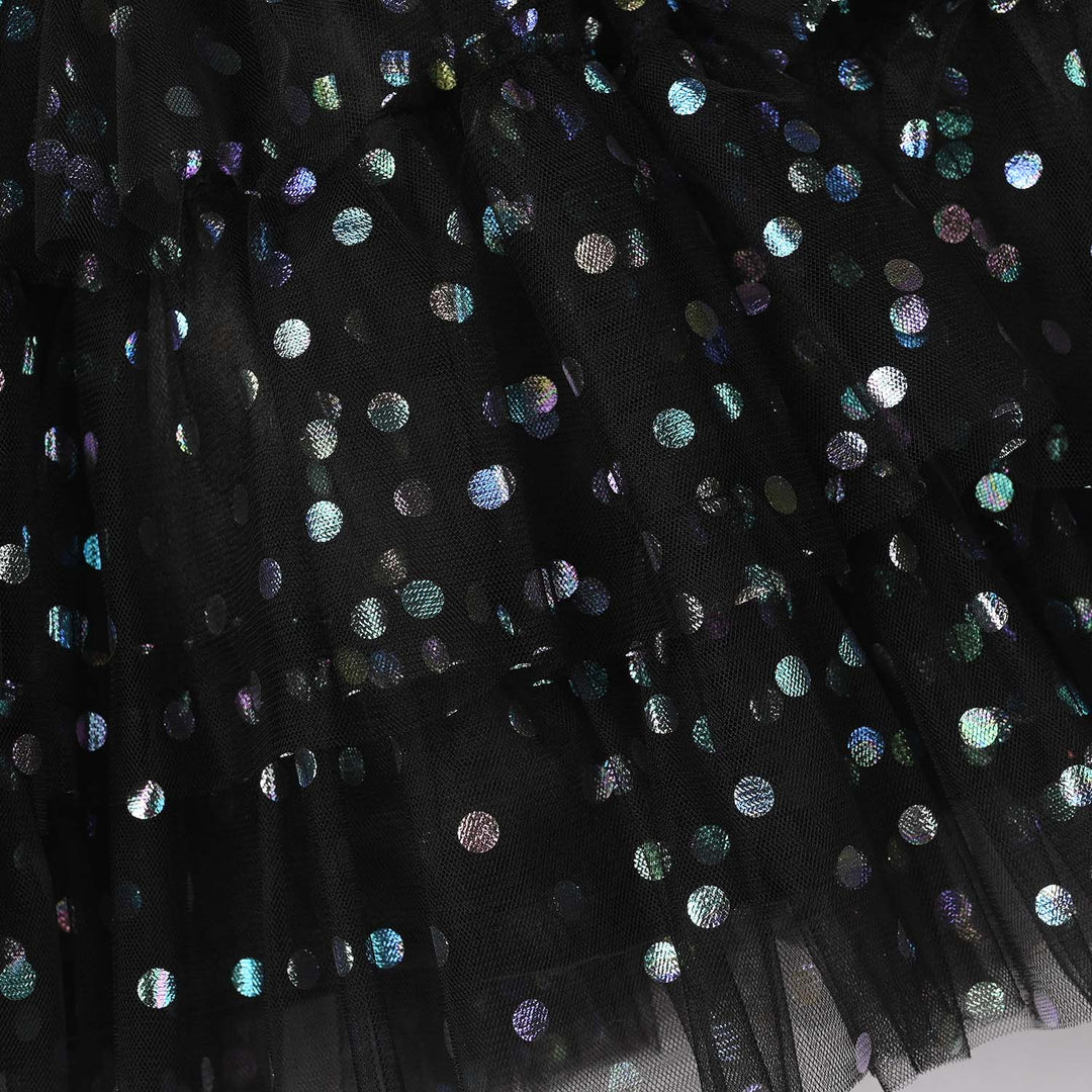 Infant Girls Net Fancy Frock (Glittery Dot) – Black