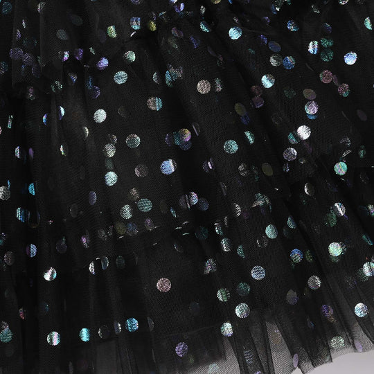 Infant Girls Net Fancy Frock (Glittery Dot) – Black