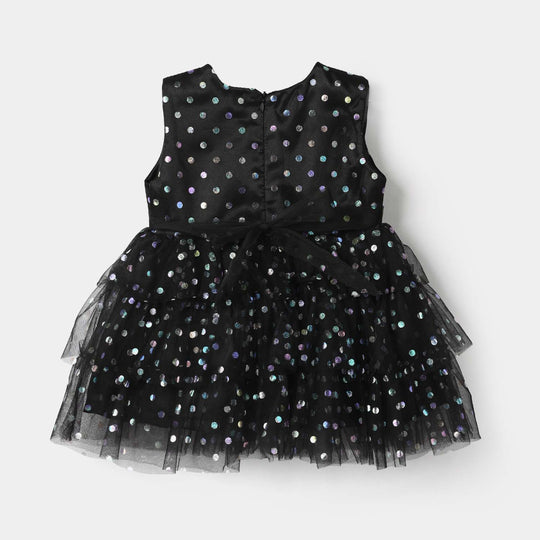 Infant Girls Net Fancy Frock (Glittery Dot) – Black