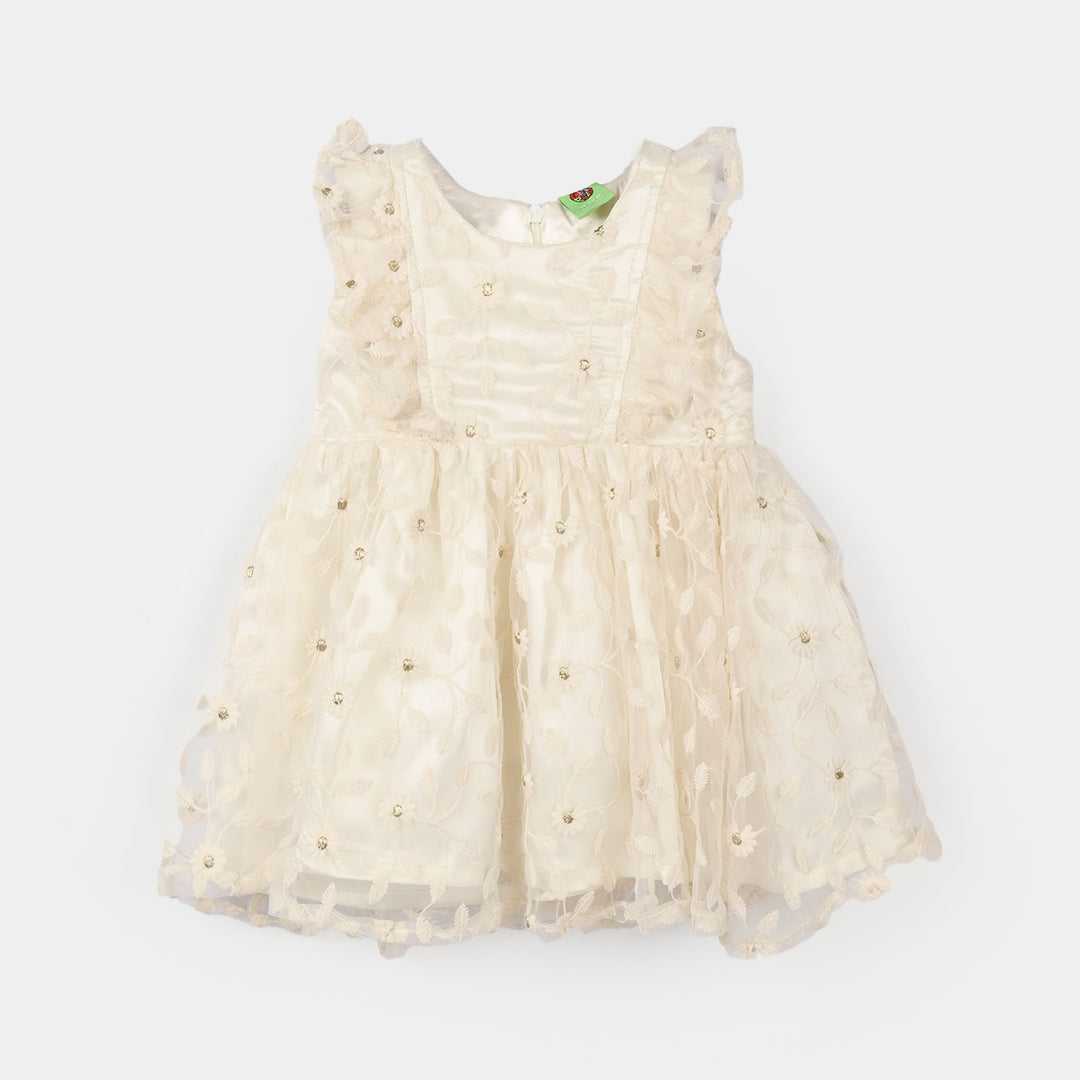Infant Girls Net Fancy Frock (Little Flower) – Off-White