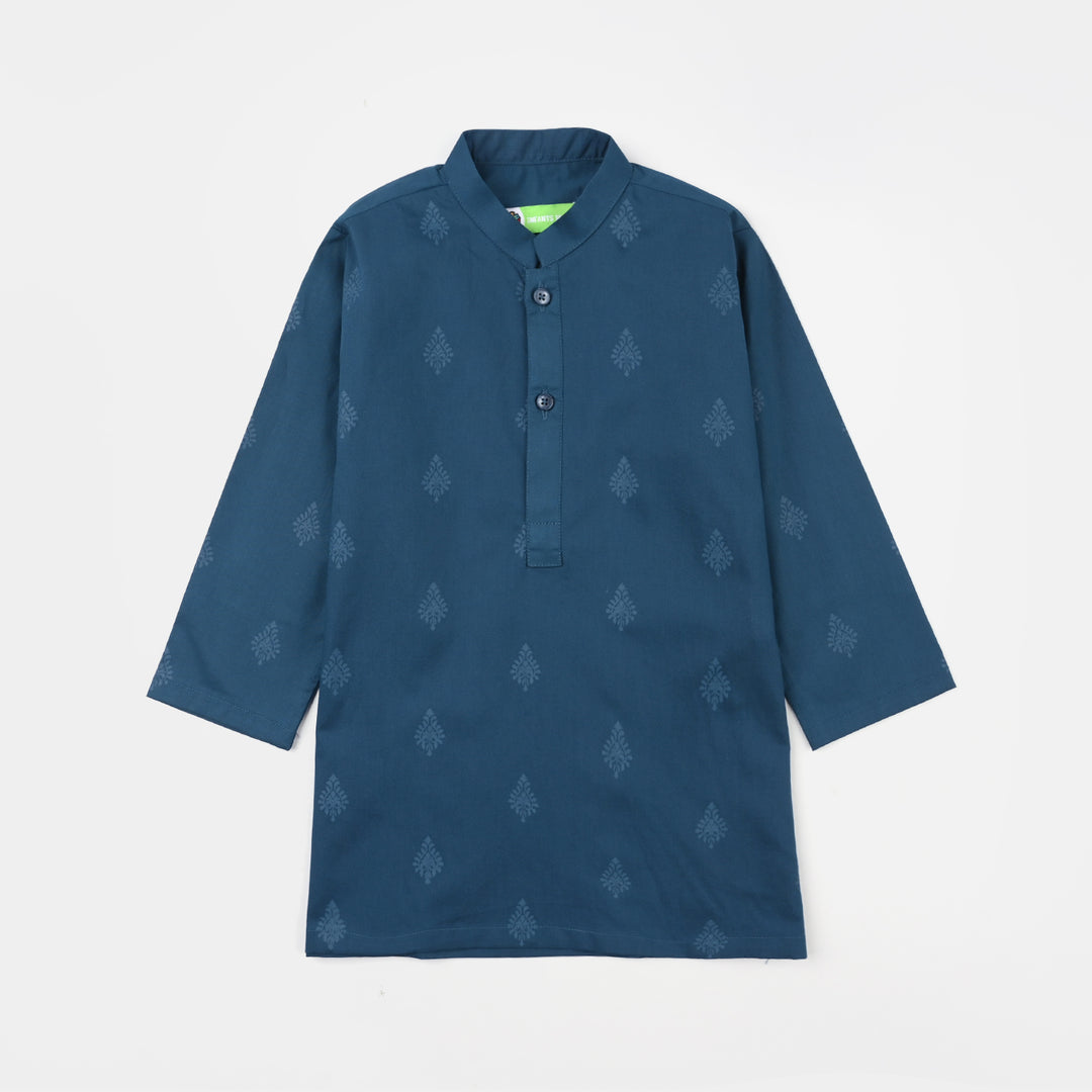 Infant Boys Poplin Printed Kurta - Green