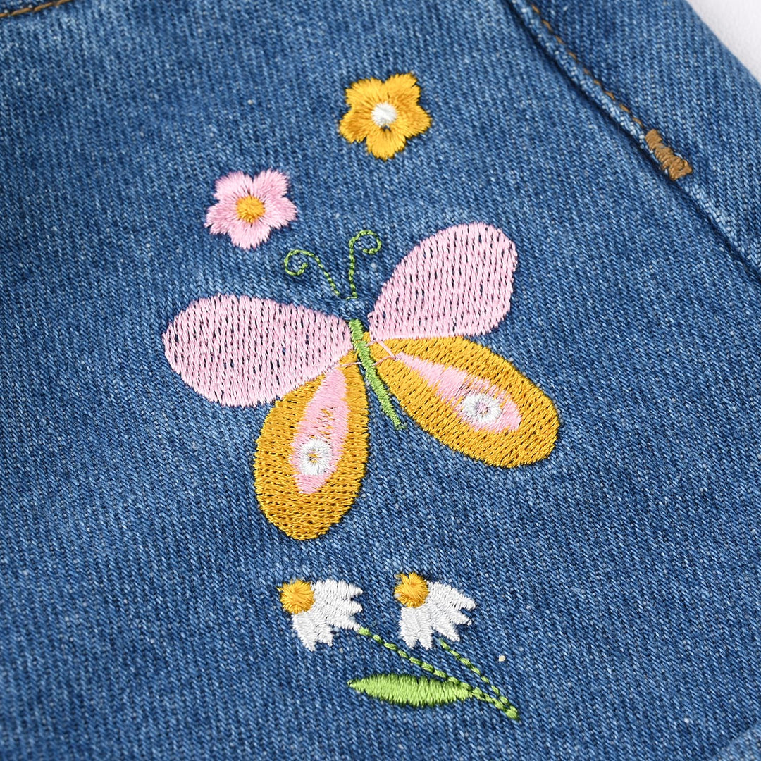 Infant Girls Denim Rigid Shorts (Flowers) - Mid Blue