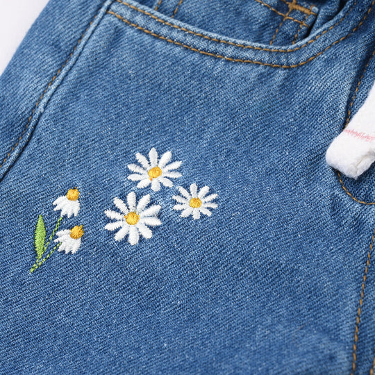Infant Girls Denim Rigid Shorts (Flowers) - Mid Blue