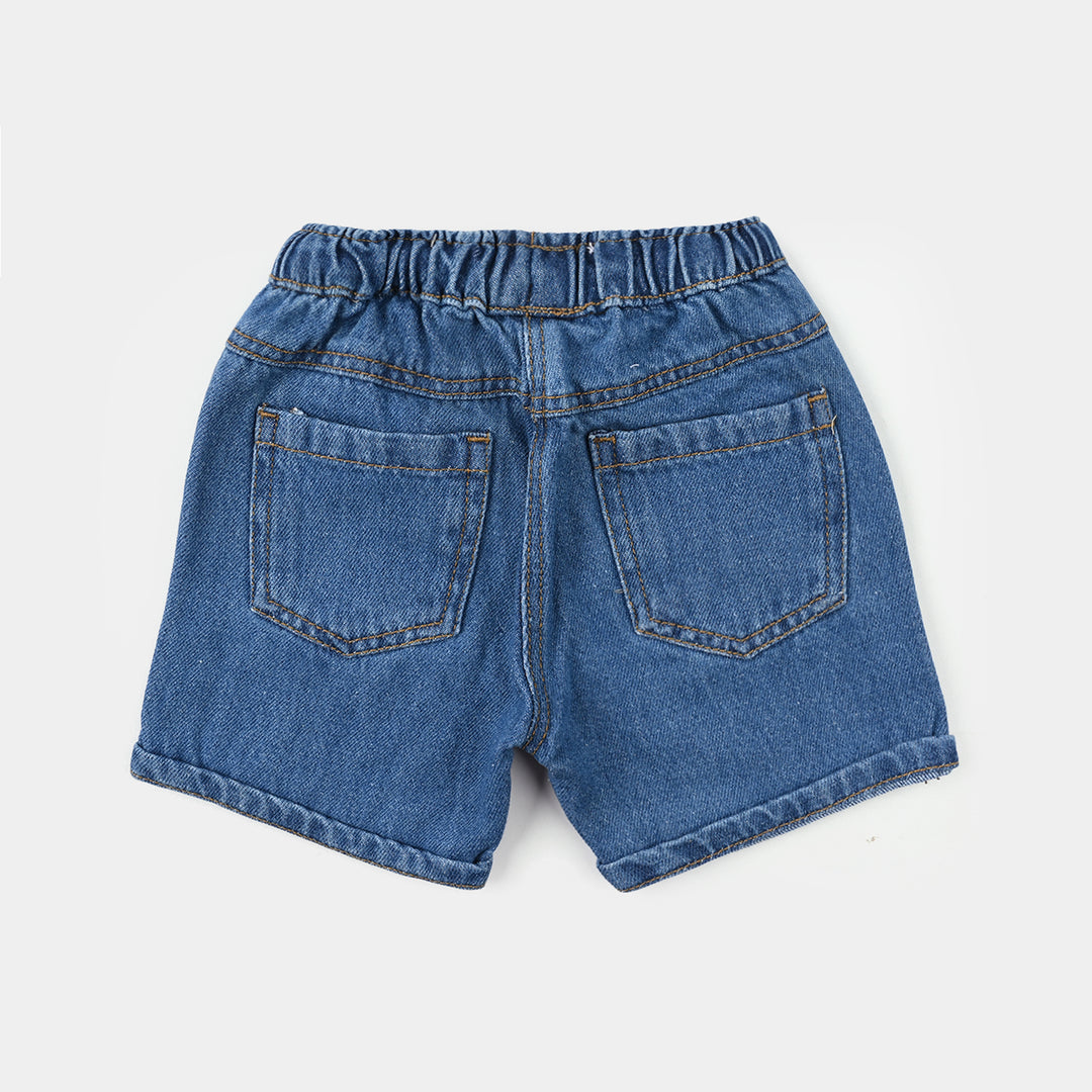 Infant Girls Denim Rigid Shorts (Flowers) - Mid Blue