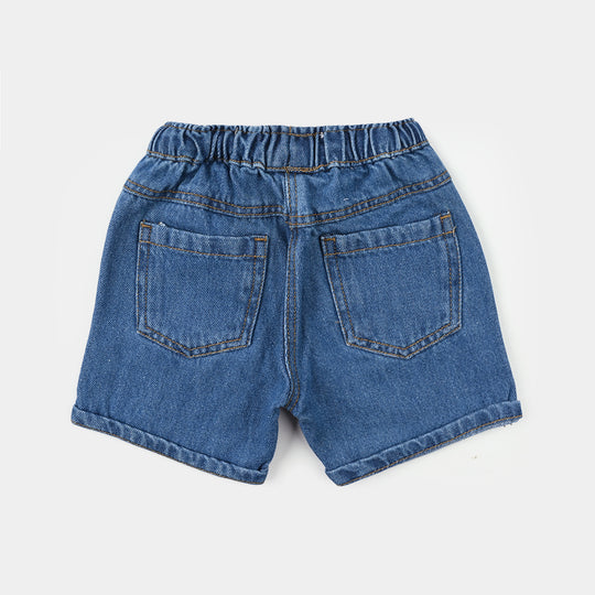Infant Girls Denim Rigid Shorts (Flowers) - Mid Blue