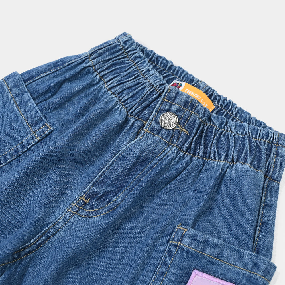Girls Denim Shorts Character - Mid Blue