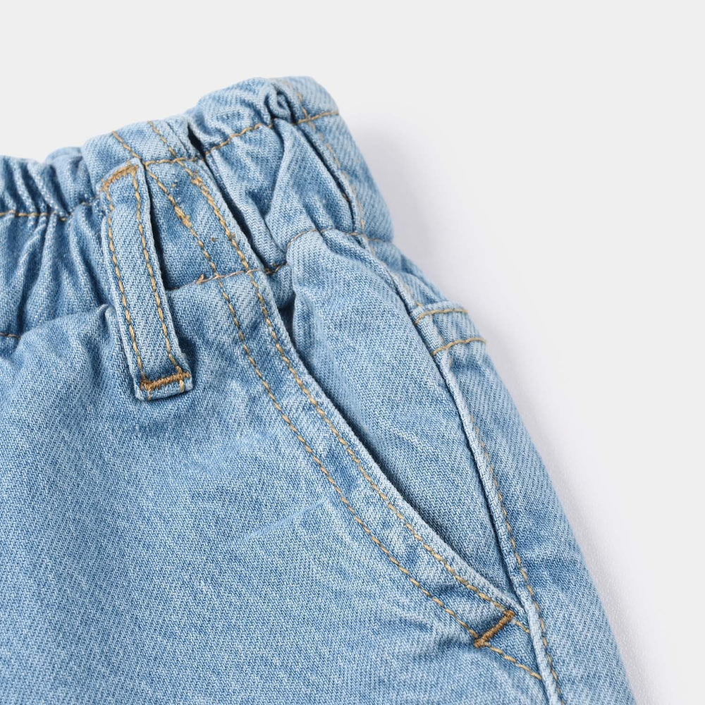 Girls Denim Rigid Printed Shorts - Light Blue