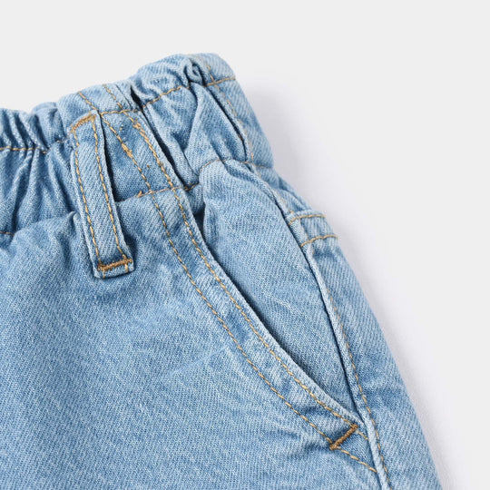 Girls Denim Rigid Printed Shorts - Light Blue