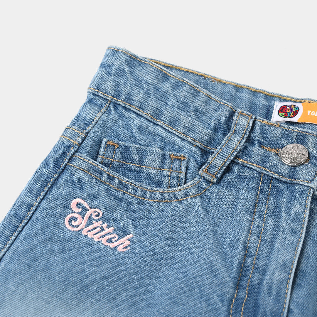 Girls Denim Rigid Short Stitch – Mid Blue