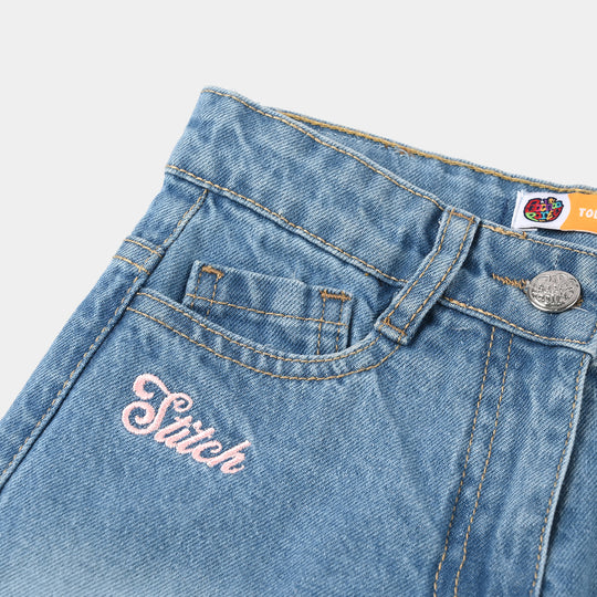 Girls Denim Rigid Short Stitch – Mid Blue