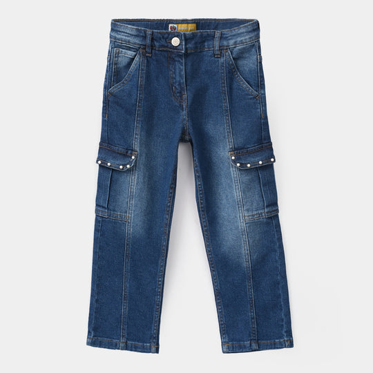 Girls Denim Viscose Pants - Dark Blue