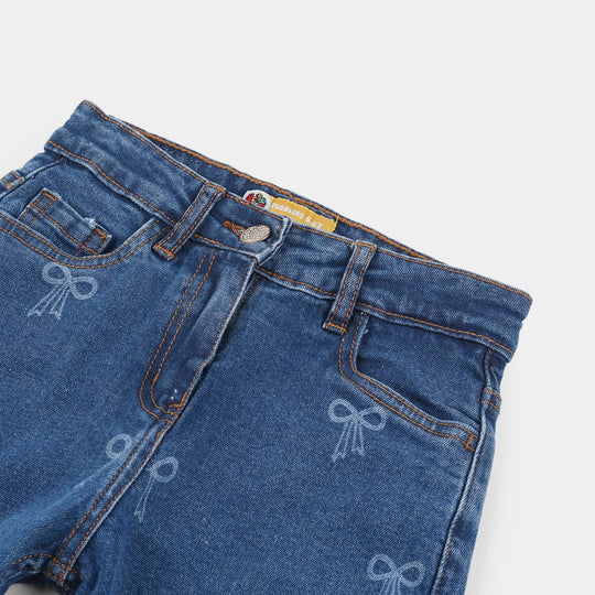 Girls Denim Viscose Pants (Bow) - Mid Blue