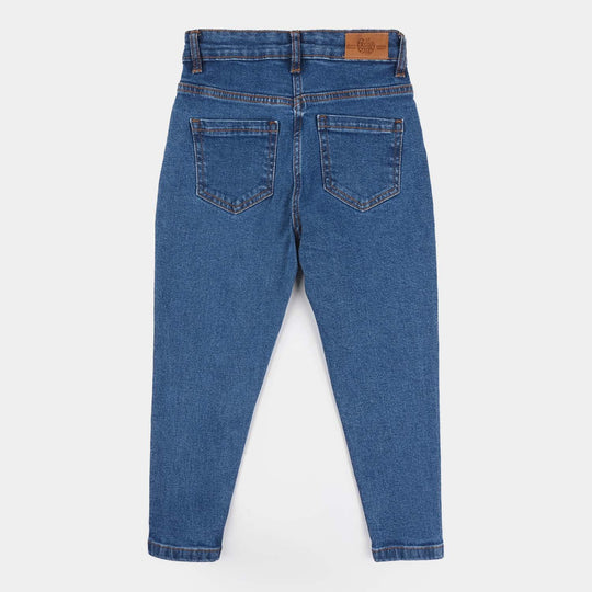 Girls Denim Viscose Pants (Bow) - Mid Blue