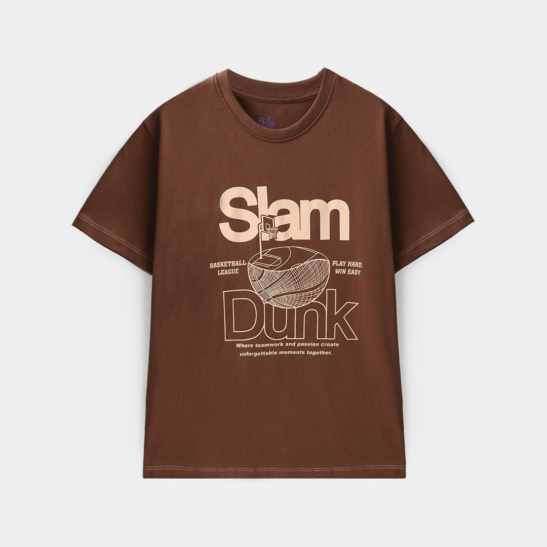 Boys Cotton Jersey Printed T-Shirt - Brown