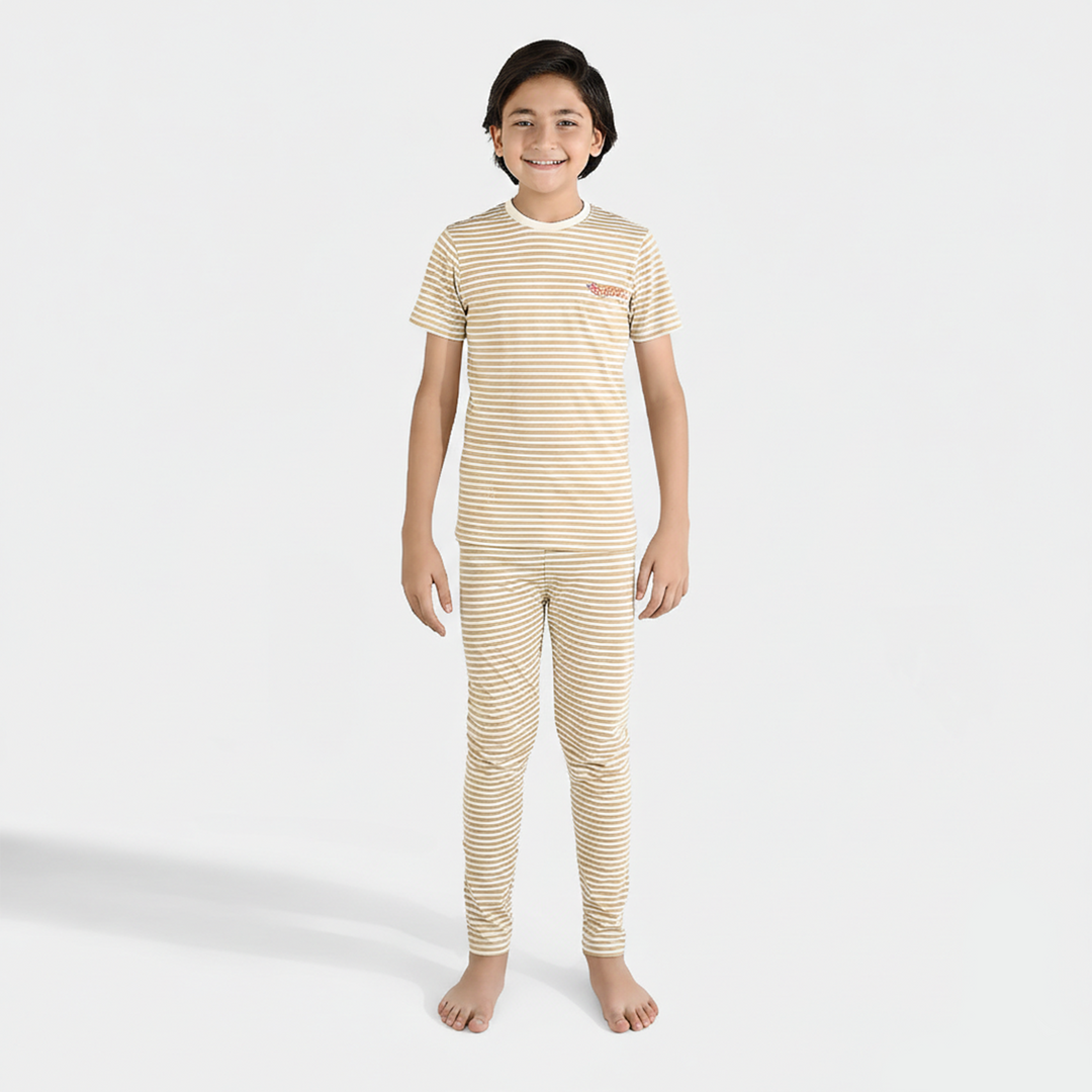 Boys Poly Cotton Jersey Night Suit (Hot Wheels) - Warm Sand