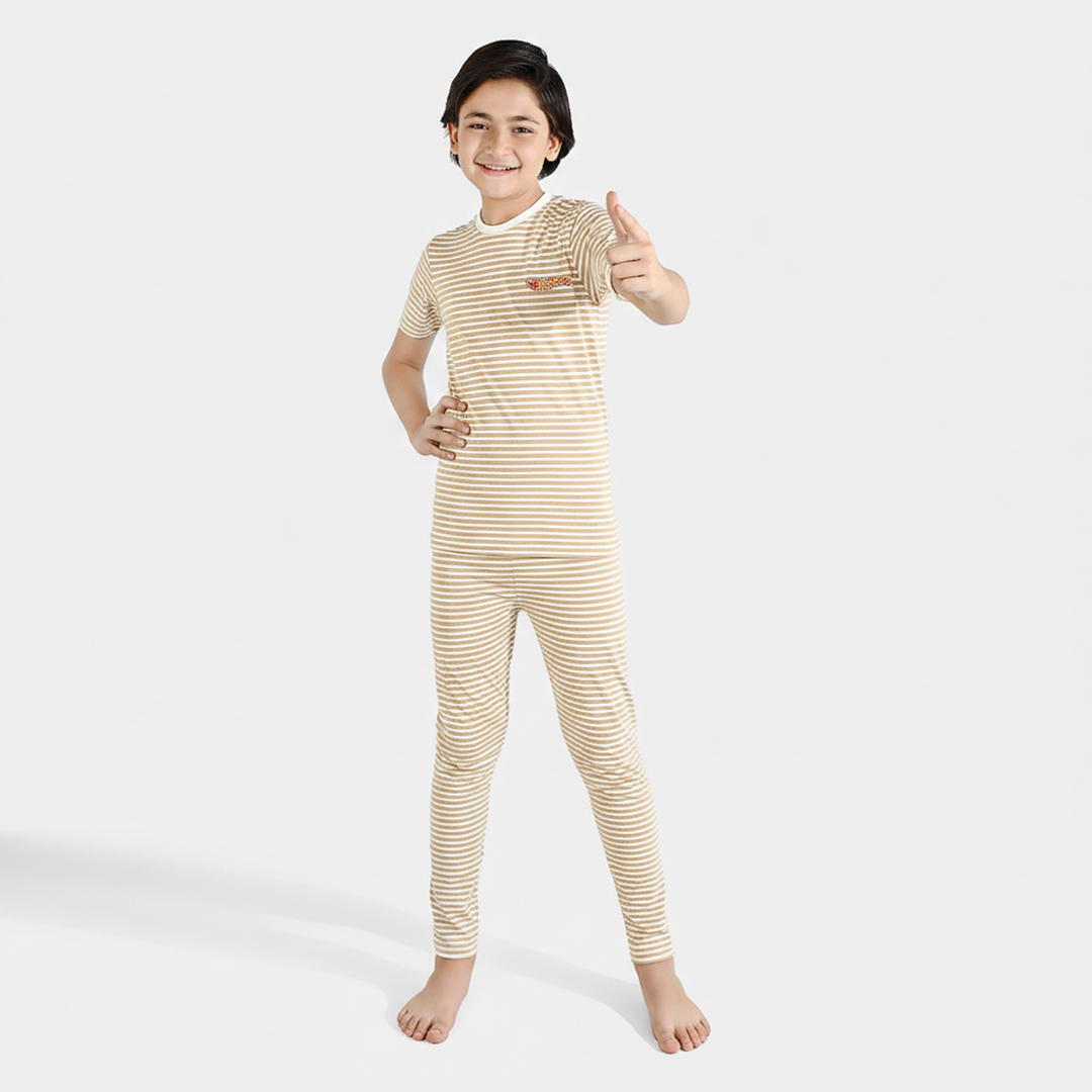 Boys Poly Cotton Jersey Night Suit (Hot Wheels) - Warm Sand