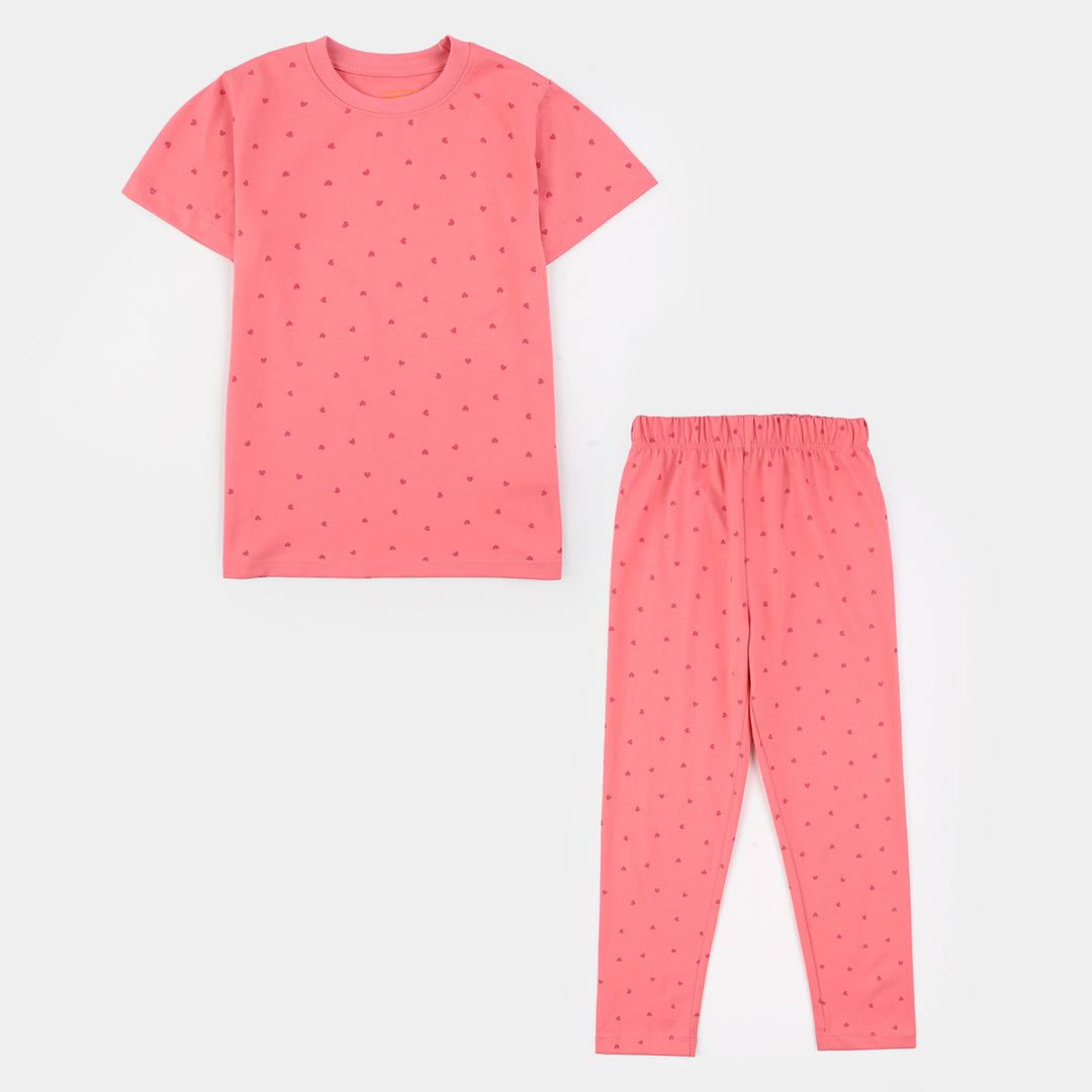 Girls PC Jersey Night Suit - Pink