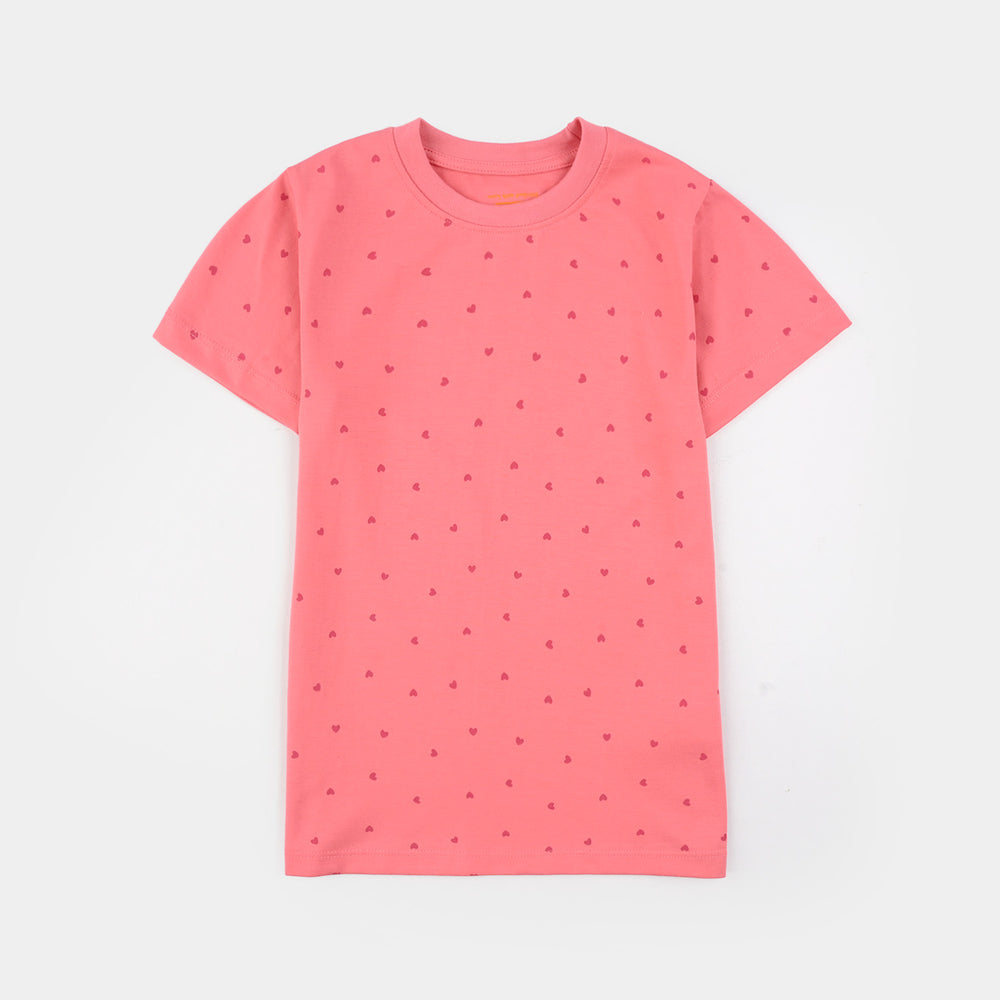 Girls PC Jersey Night Suit - Pink