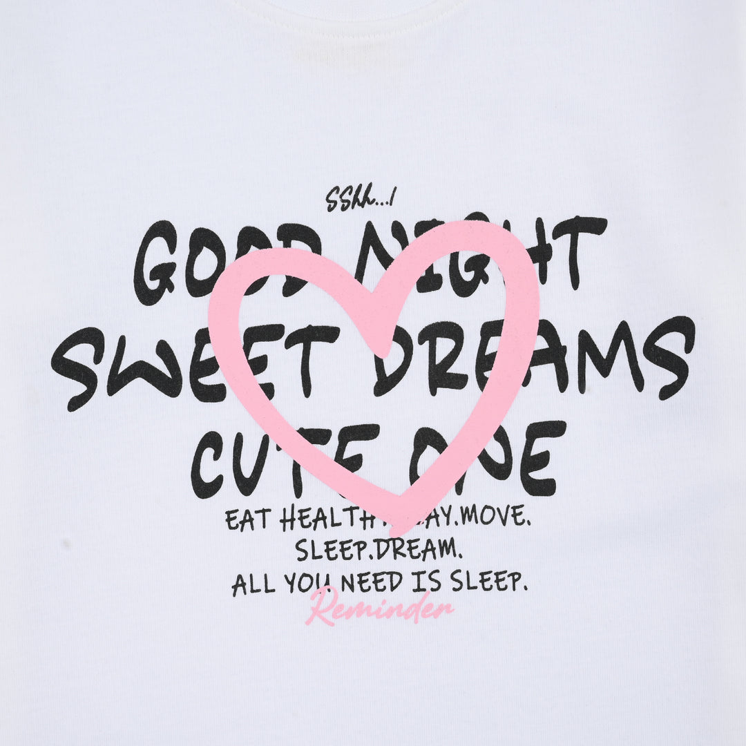 Girls Poly Cotton Jersey Night Suit REMINDER-White