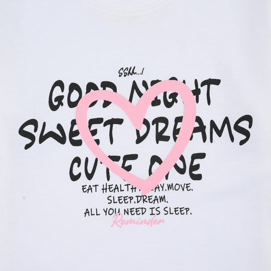 Girls Poly Cotton Jersey Night Suit REMINDER-White