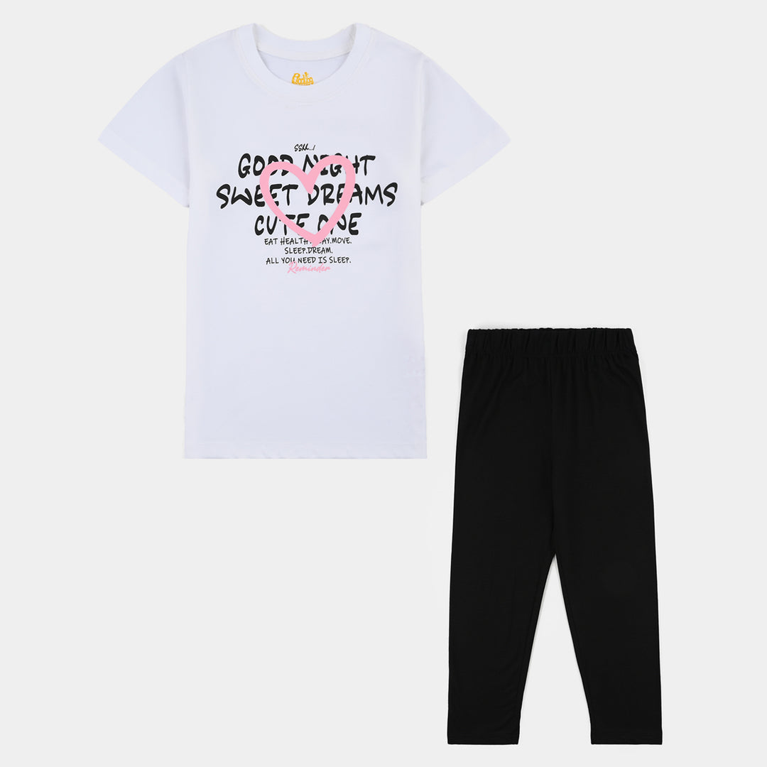 Girls Poly Cotton Jersey Night Suit REMINDER-White