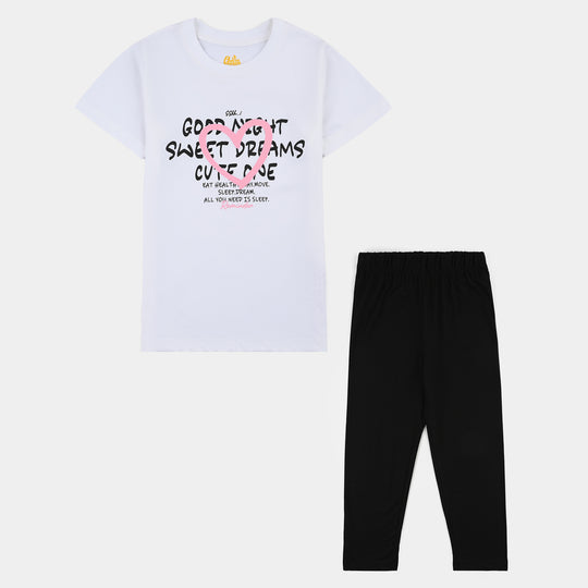 Girls Poly Cotton Jersey Night Suit REMINDER-White