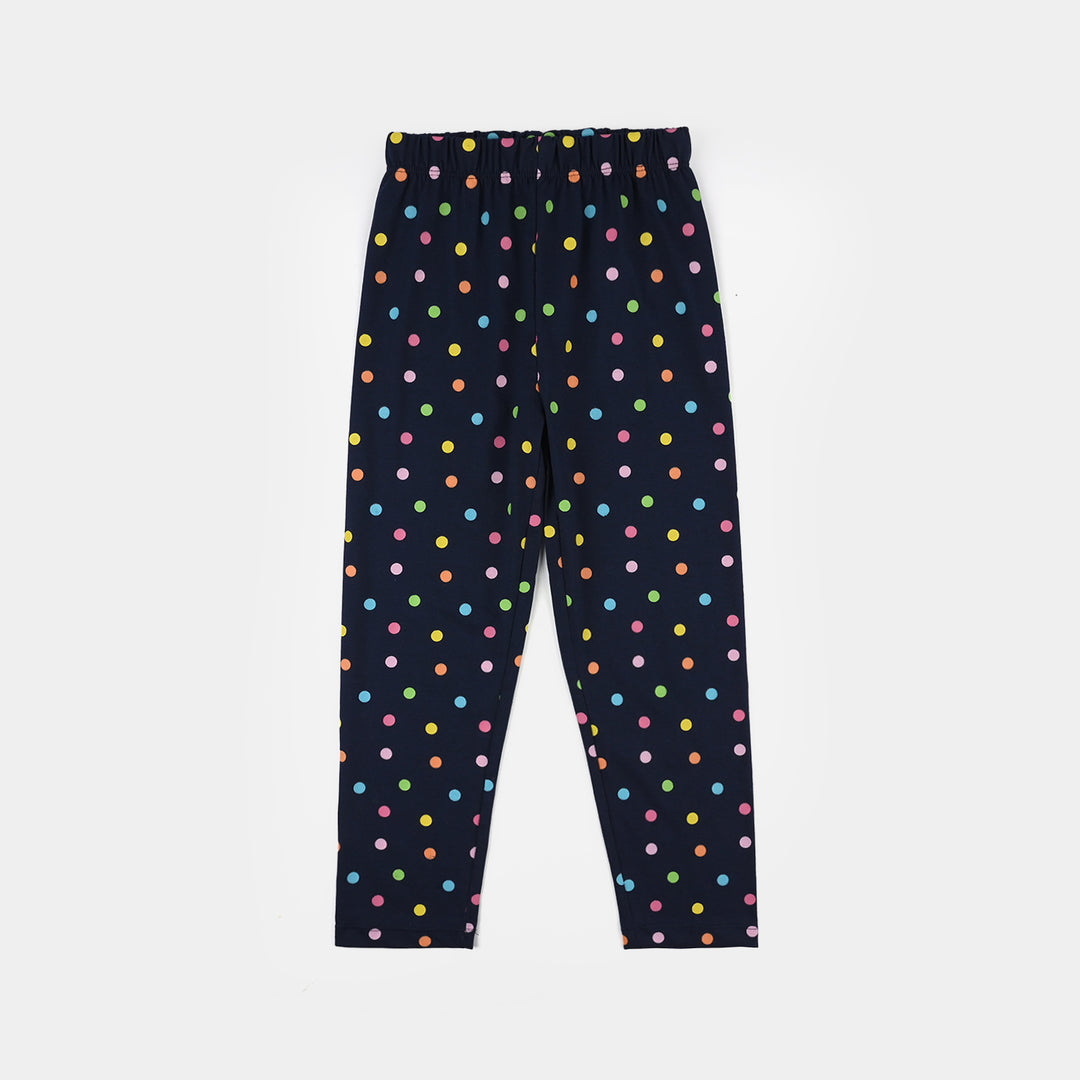 Girls PC Jersey Night Suit (Polka Dots) - Navy Blue