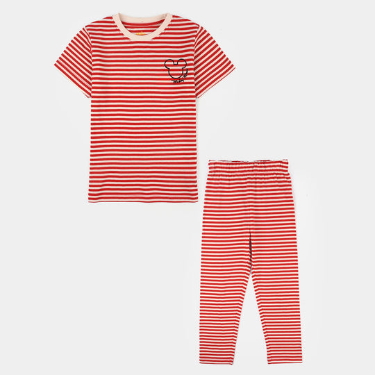 Infant Boys PC Jersey Night Suit - White/Red
