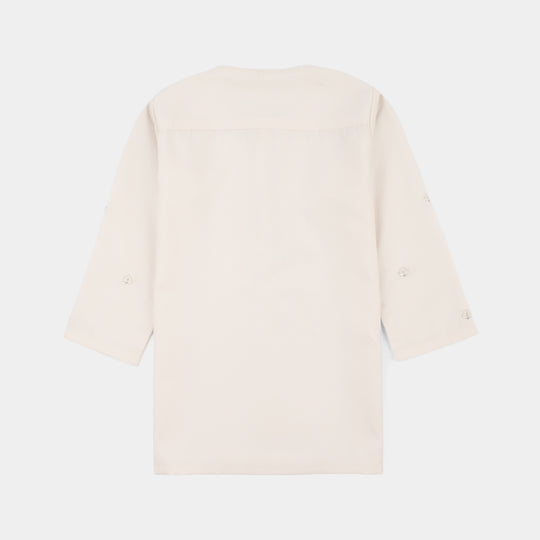 Infant Boys Poly Viscose Kurta Pajama (Flora Motif) - Off White