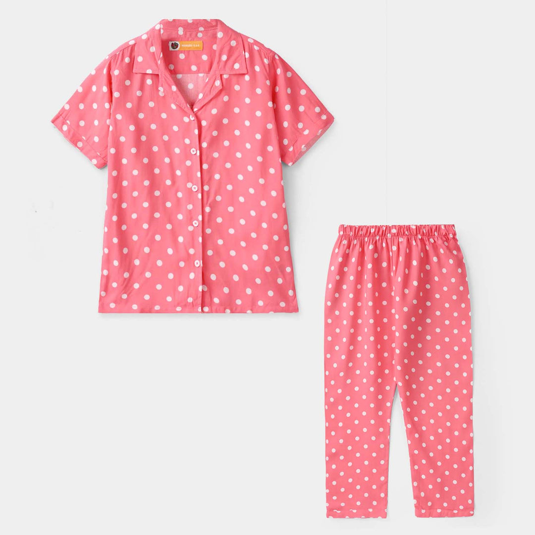 Girls Viscose Nightwear (Polka Dot) - Pink